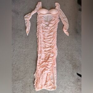 Elegant Peach Ruched Dress